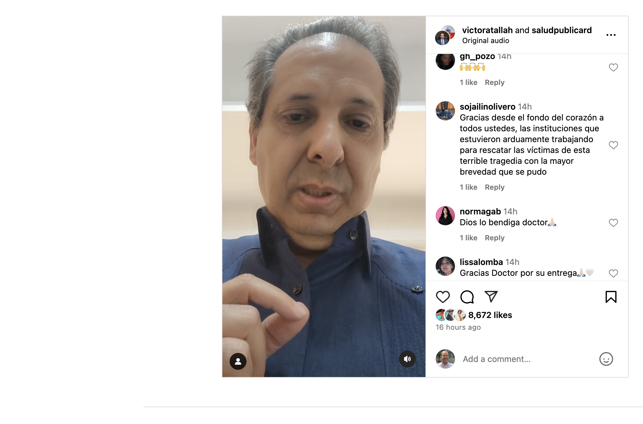 El Ministro de Salud de la República Dominicana, Víctor Atallah, ha recibido numerosas muestras de aprecio y gratitud a través de comentarios en redes sociales